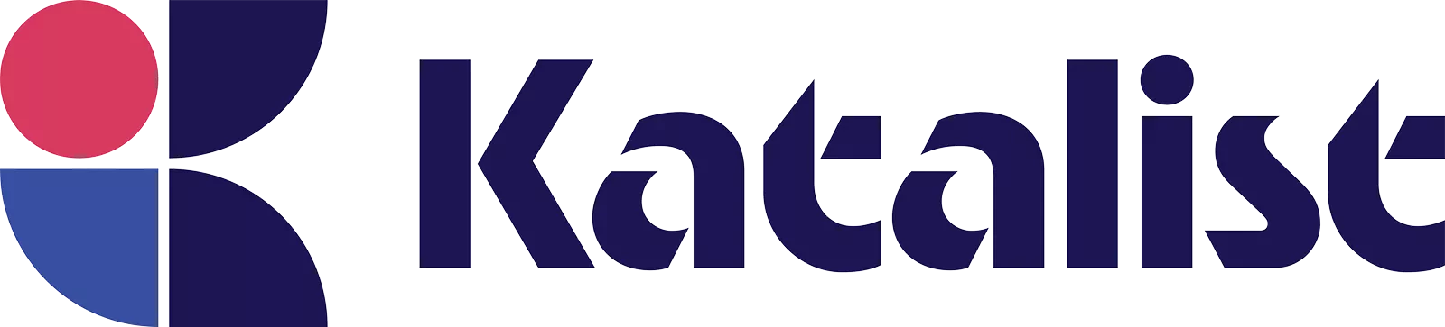 Katalise logo with a pink circle and three blue curved shapes forming a geometric symbol next to the company name in dark blue.